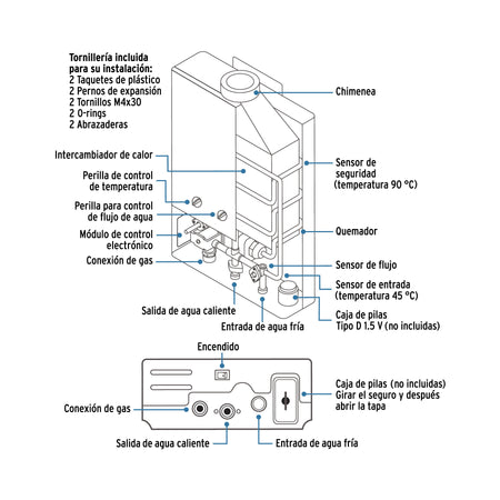 Calentador instantáneo, 5L, 1 servicio, gas LP, FOSET BASIC