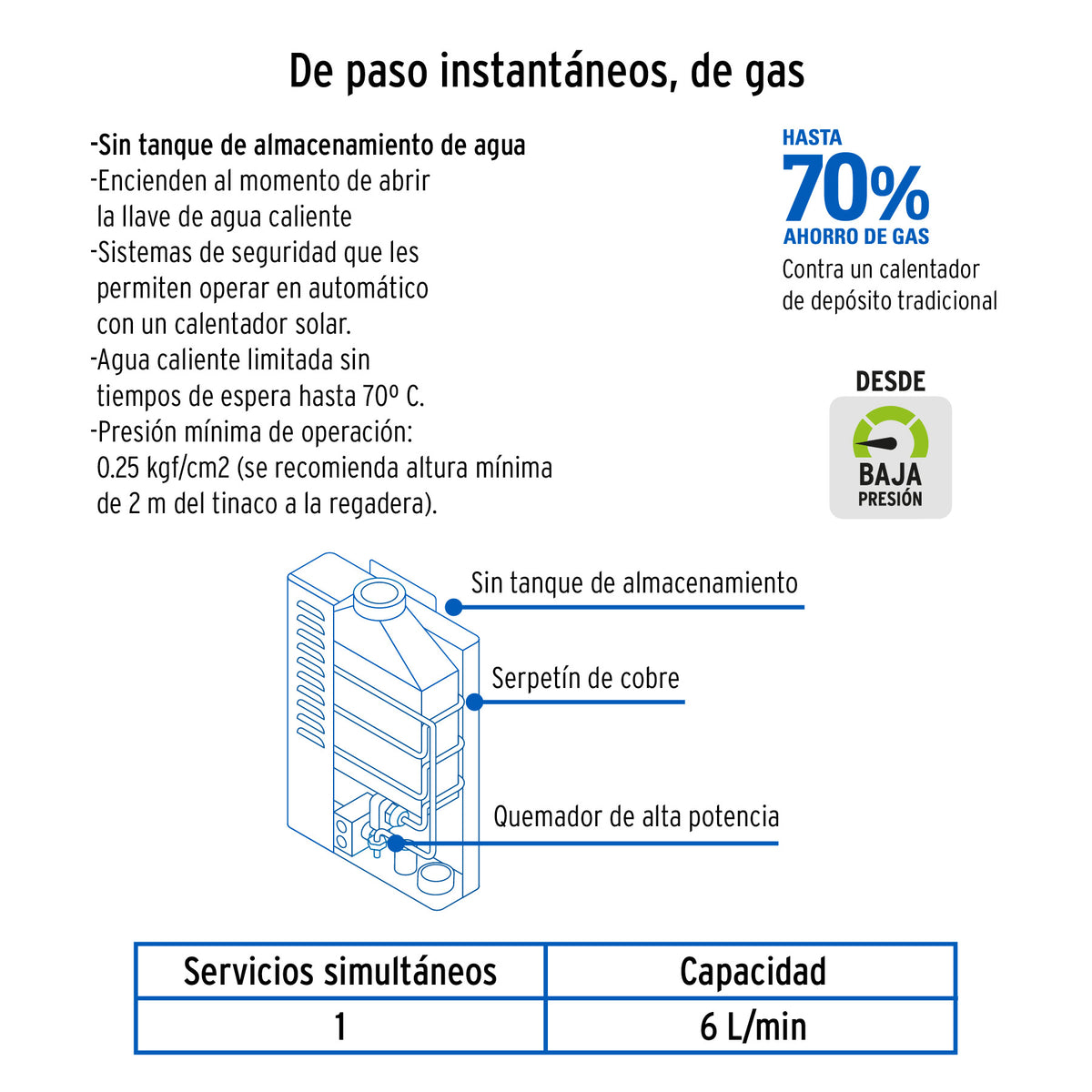 Calentador instantaneo 6L 1 servicio gas natural FOSET