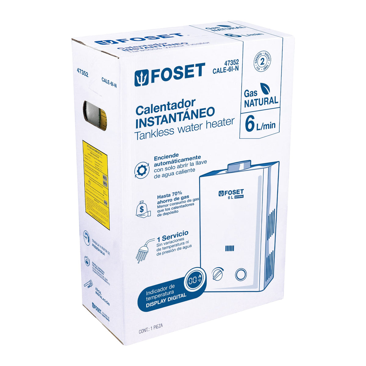 Calentador instantaneo 6L 1 servicio gas natural FOSET