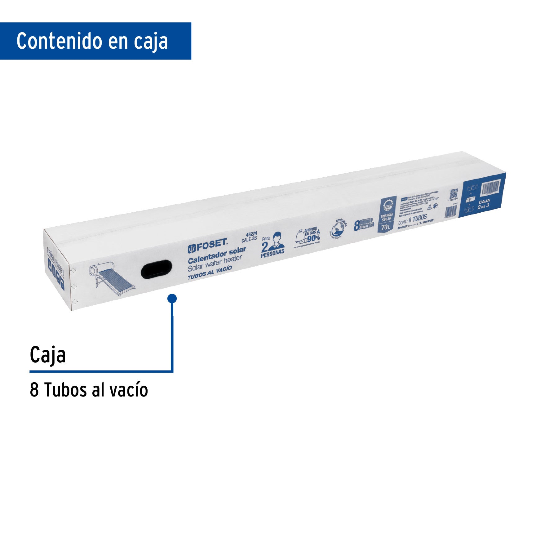Caja c/8 tubos p/calentador solar CALE-8S, FOSET