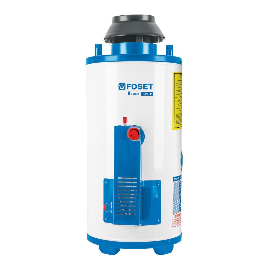 Calentador de paso, rápida recup, 9L, 2 serv, gas nat, FOSET