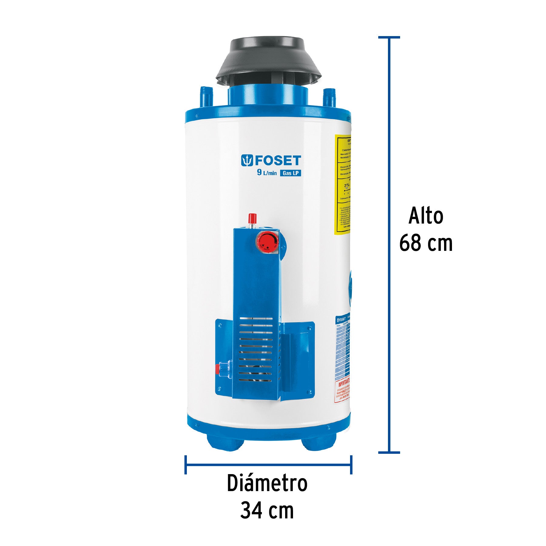 Calentador de paso, rápida recup, 9L, 2 serv, gas nat, FOSET