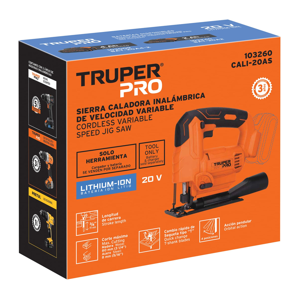 Sierra caladora 20V sin accesorios TRUPER PRO