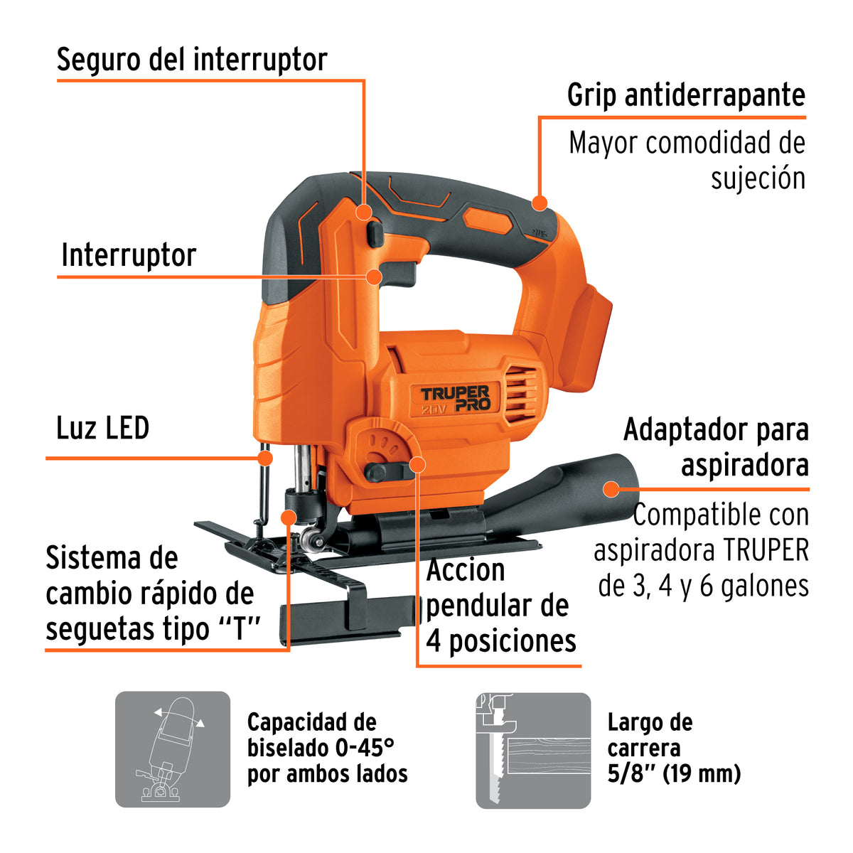 Sierra caladora 20V sin accesorios TRUPER PRO
