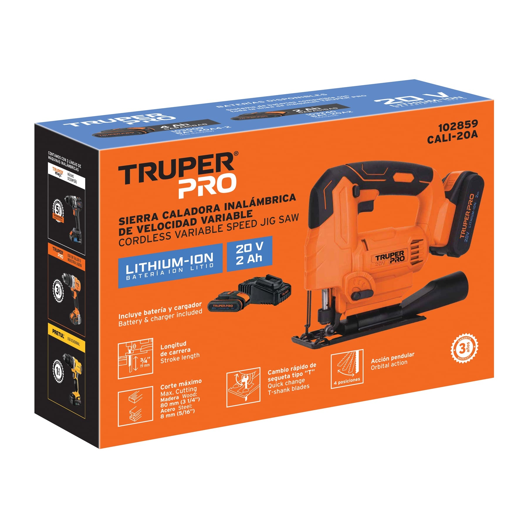 Sierra caladora 20V 1 bateria 2Ah TRUPER PRO