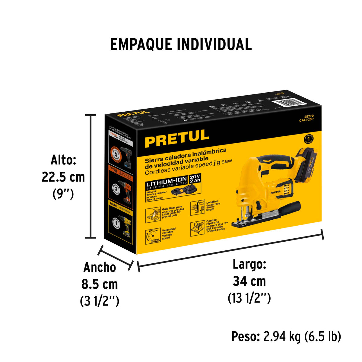 Sierra caladora 20V 1 bateria 2Ah PRETUL