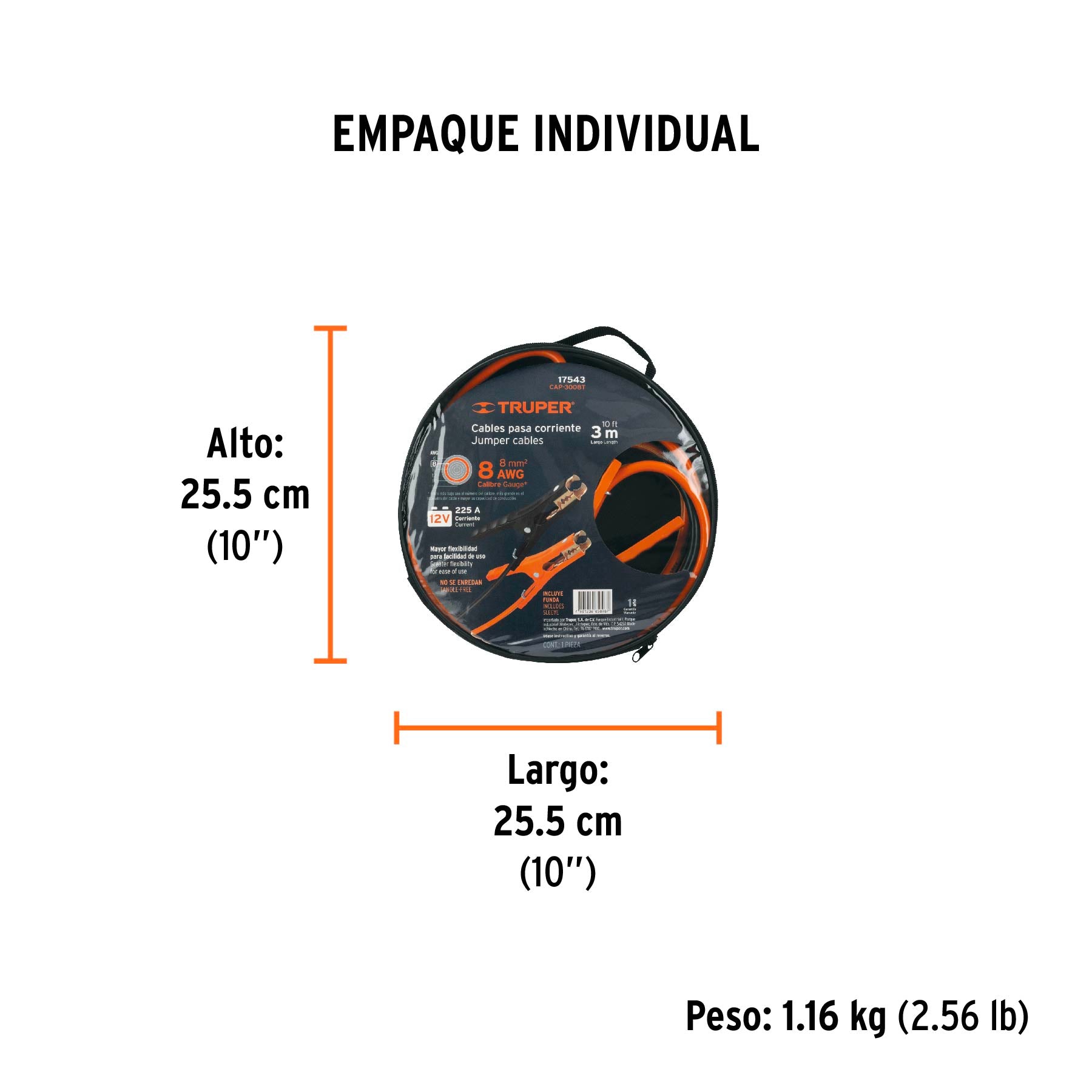 Cables pasa corriente 3 m 225 A 8 AWG con funda Truper