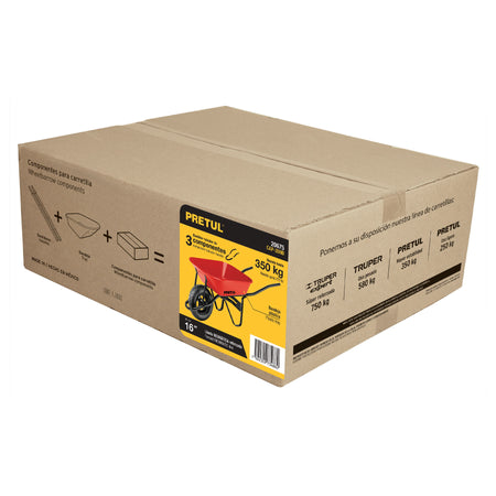 Carretilla 3.5 ft3 roja, angosta ,neumática, tubular, PRETUL