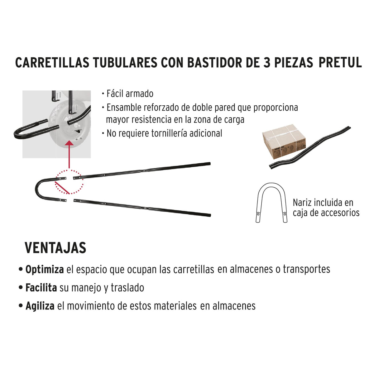 Carretilla 5.5 ft3, gris, neumática, bastidor tubular,PRETUL