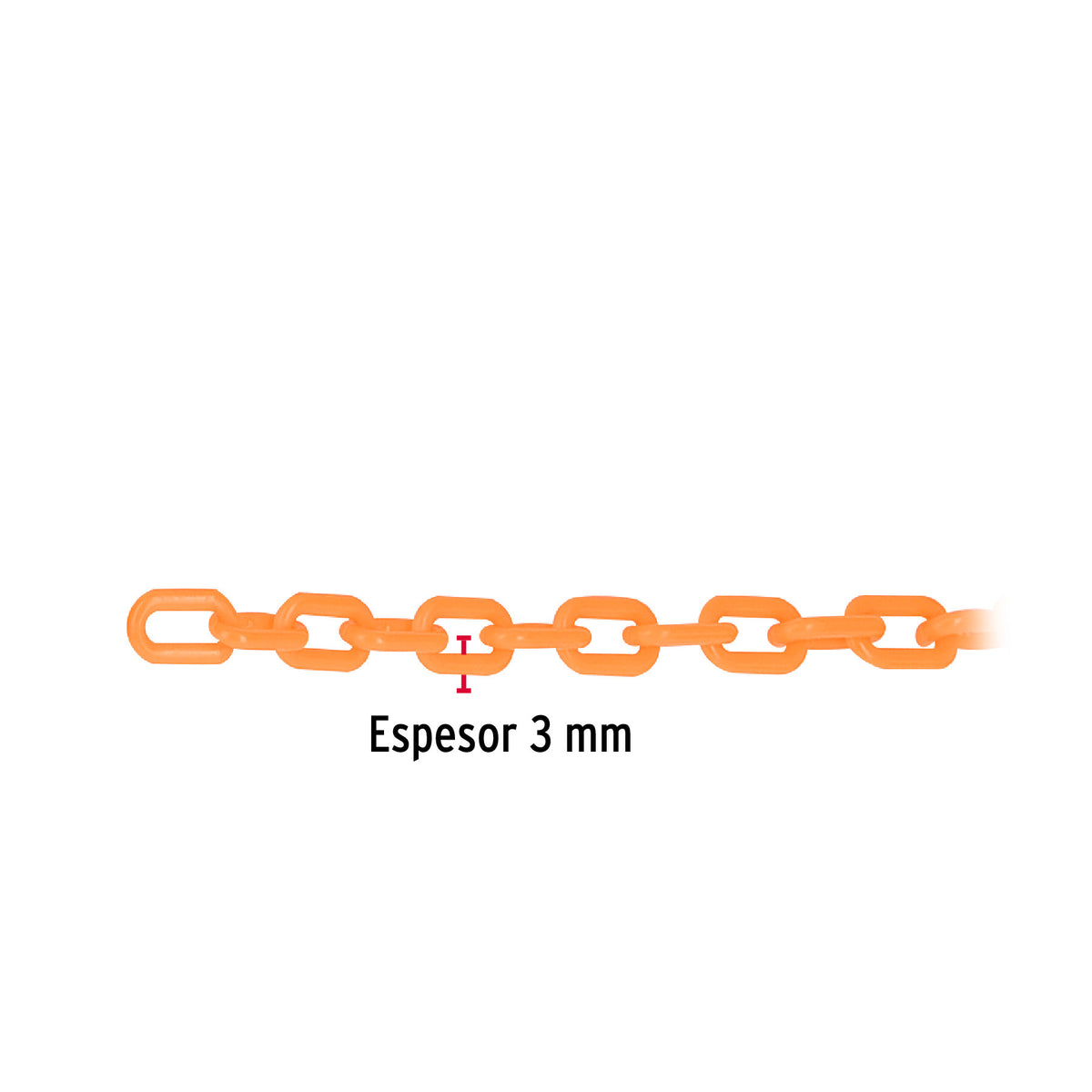 Metro de cadena de 3 mm de plástico naranja, carrete de 50 m 3 mm, 50 m, naranja