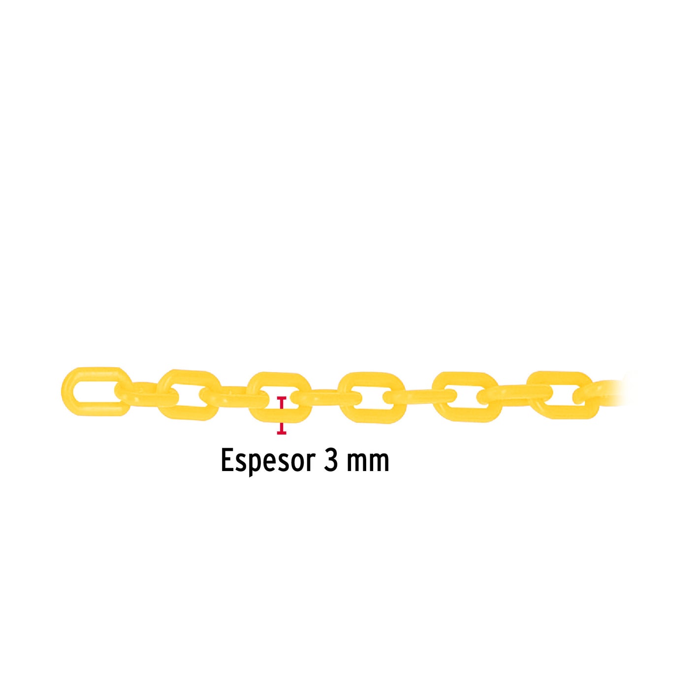Metro de cadena de 3 mm de plástico amarilla, carrete de 50m 3 mm, 50m