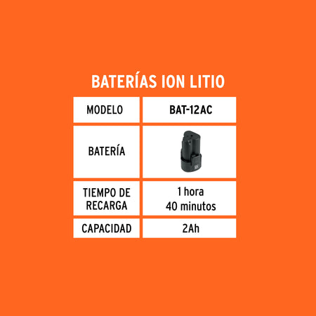 Rotomartillo compacto 3/8" 12V 1 bateria 2Ah PRO