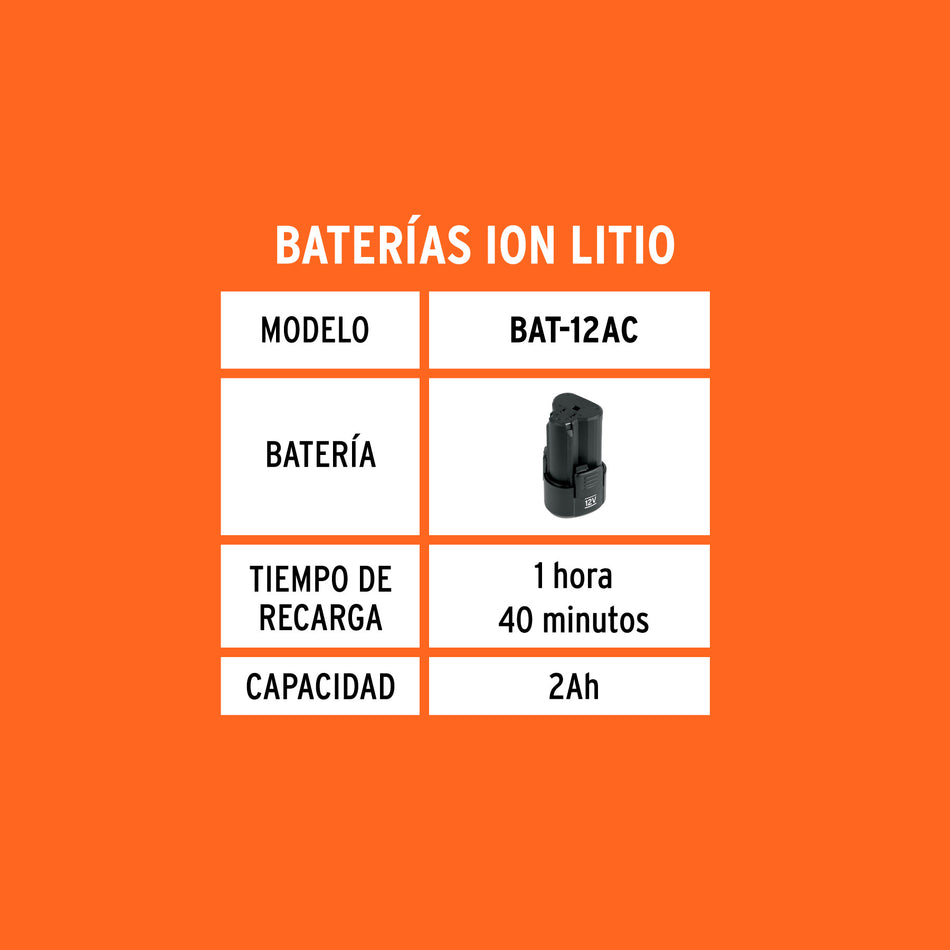 Rotomartillo compacto 3/8" 12V 1 bateria 2Ah PRO