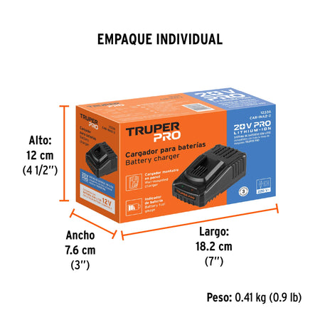 Cargador de baterías de 12 a 20V, enchufe tipo C, TRUPER PRO