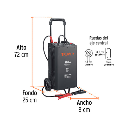 Cargador de baterías 52 A, arrancador de 320A, 12V/24V