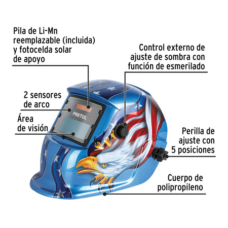 Careta electronica para soldar sombra 9-13 aguila PRETUL