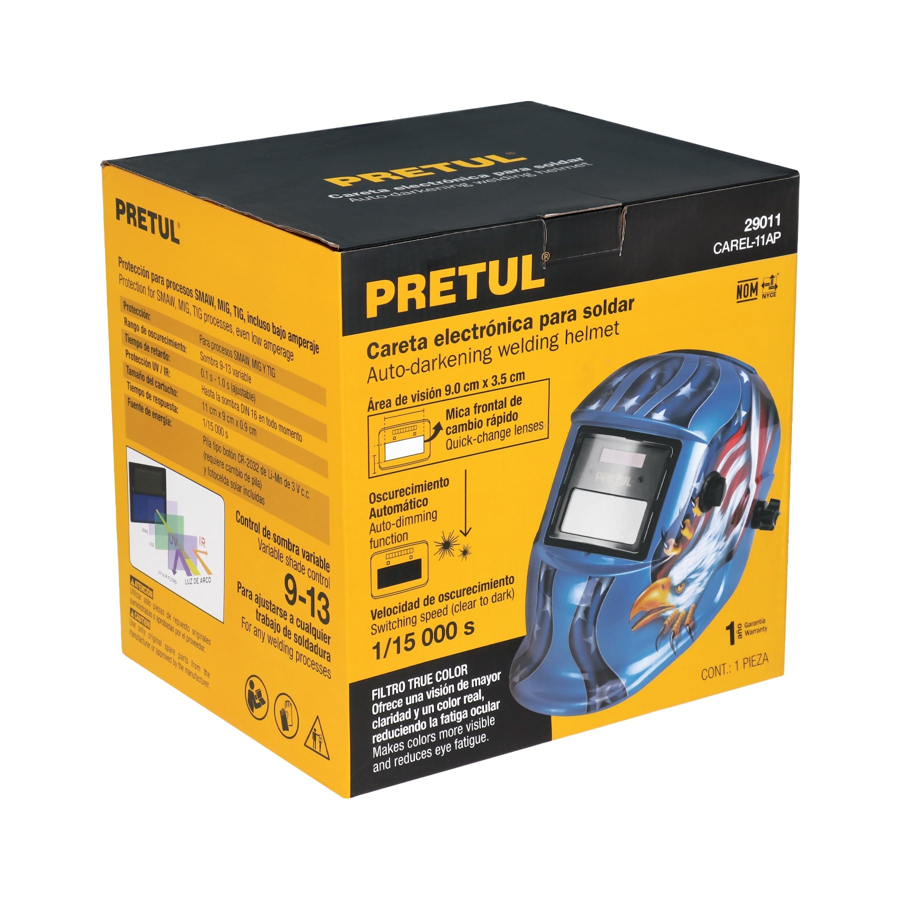 Careta electronica para soldar sombra 9-13 aguila PRETUL