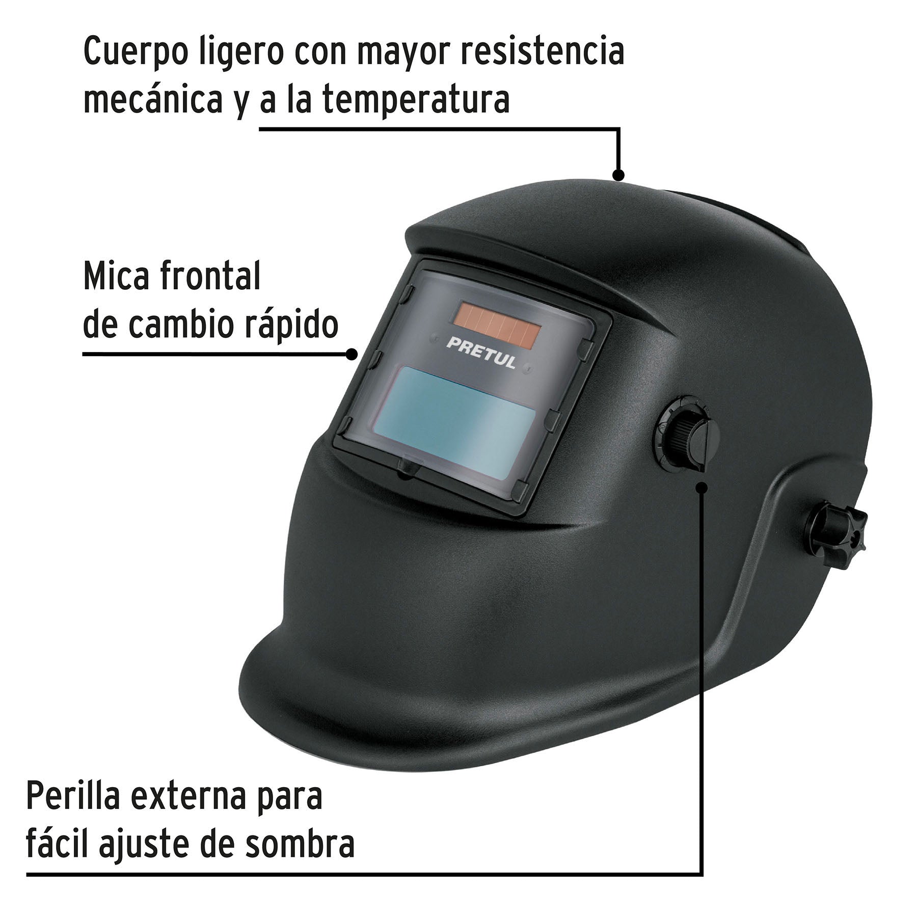 Careta electronica para soldar sombra 9-13 negra PRETUL