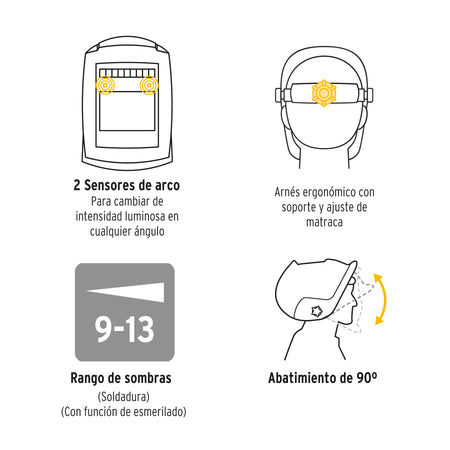 Careta electronica para soldar sombra 9-13 negra PRETUL