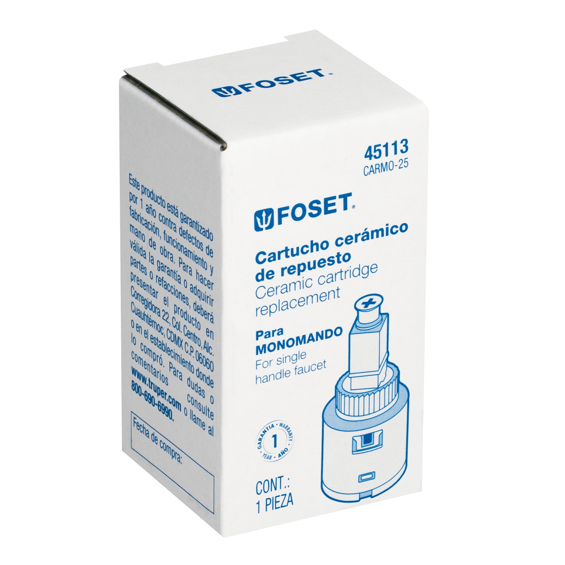 Cartucho cerámico monomando para lavabo AEM-45, FOSET