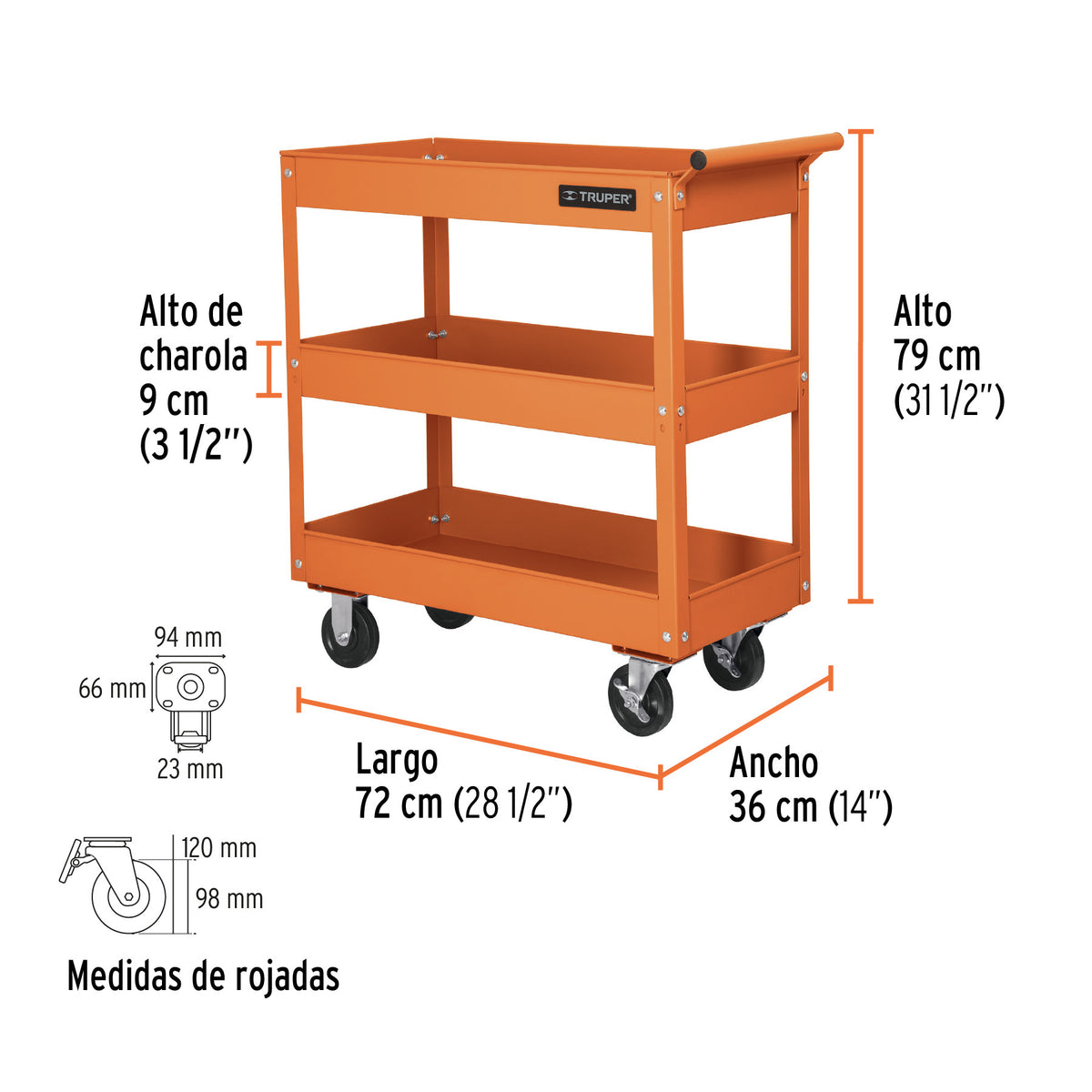 Carro de servicio 3 charolas Truper