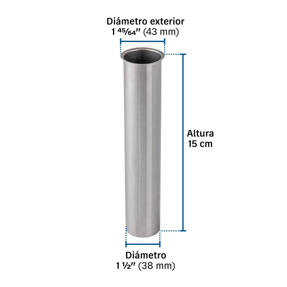 Casquillo de acero inoxidable para contracanasta,1-1/2",20cm