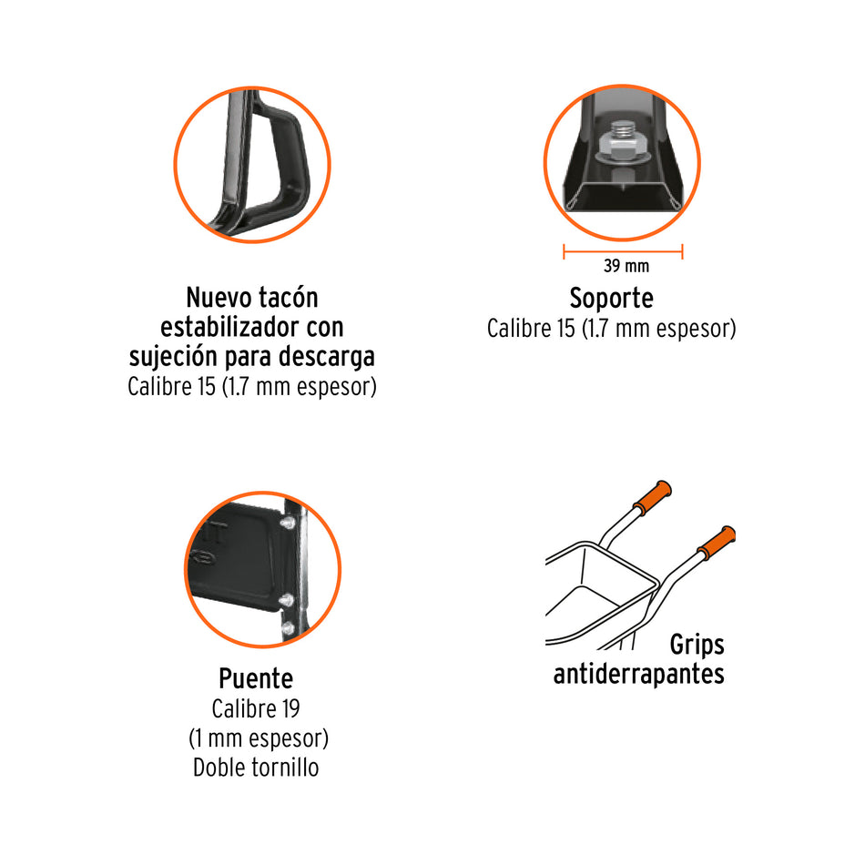 Carretilla 5 ft3 Neumática, bastidor tubular, Truper