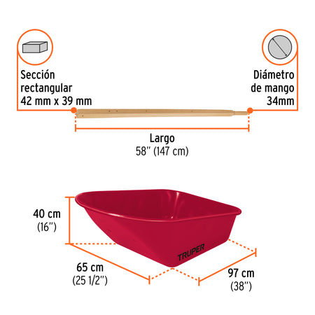 Carretilla 5.5 ft3 neumática, bastidores madera, TRUPER
