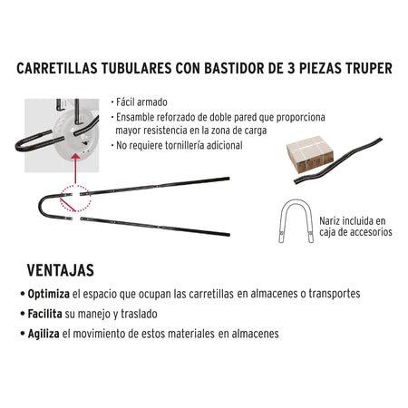 Carretilla 4.75 ft3 angosta, Imponchable, tubular, Truper