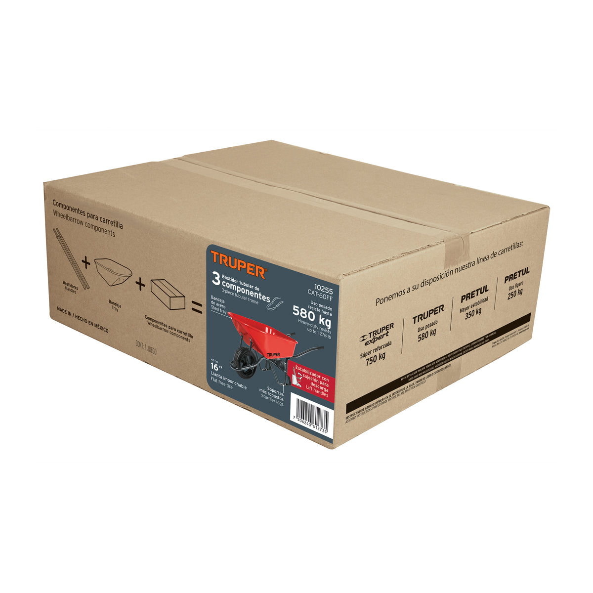Carretilla 6 ft3 Imponchable, bastidor tubular, Truper