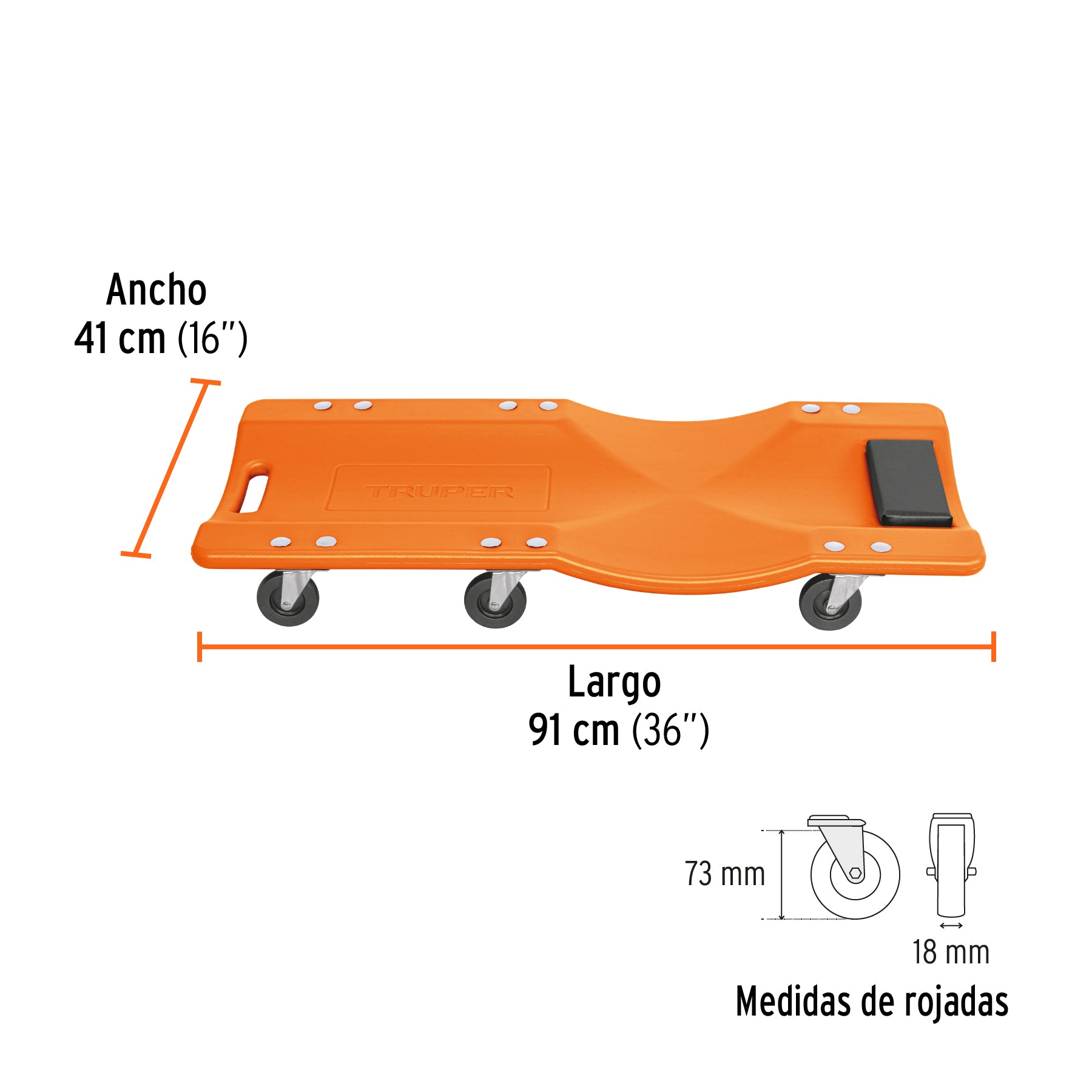 Cama de plástico 36' para mecánico, Truper