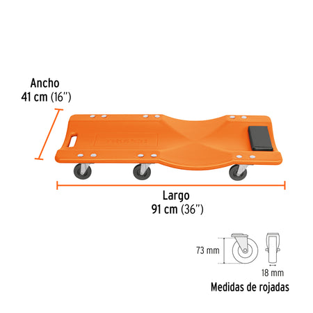Cama de plástico 36' para mecánico, Truper