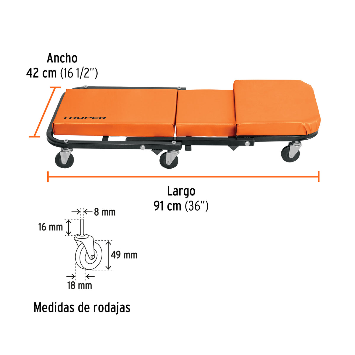 Cama / banco de 36" para mecanico Truper