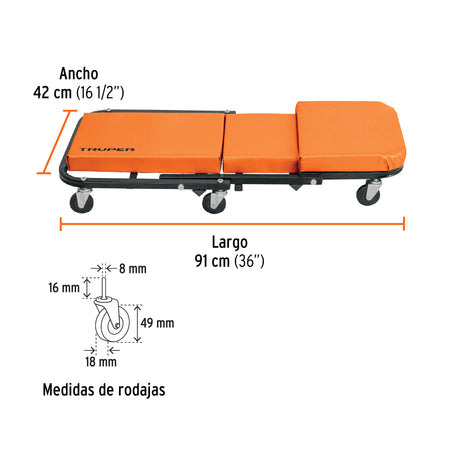 Cama / banco de 36" para mecanico Truper