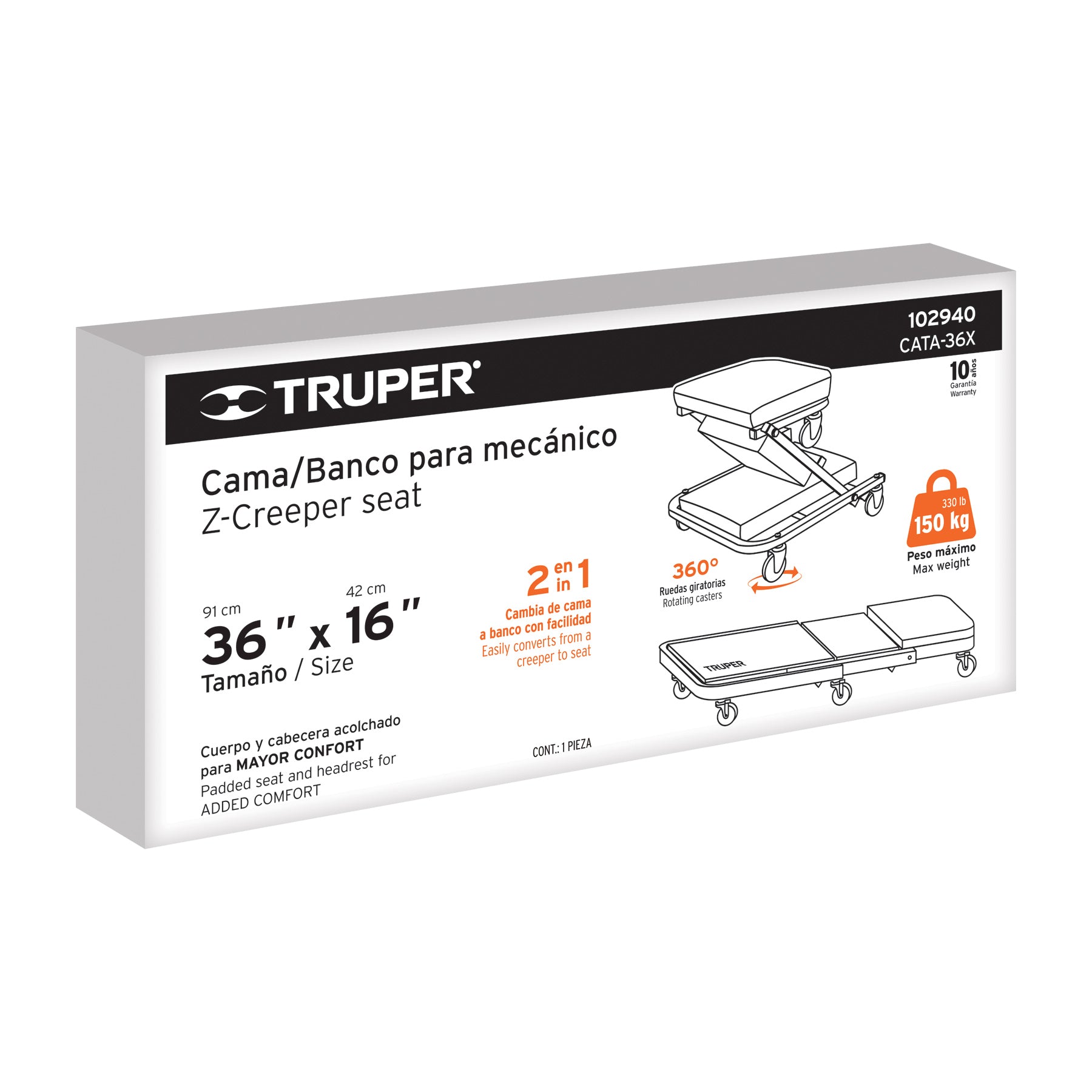 Cama / banco de 36" para mecanico Truper