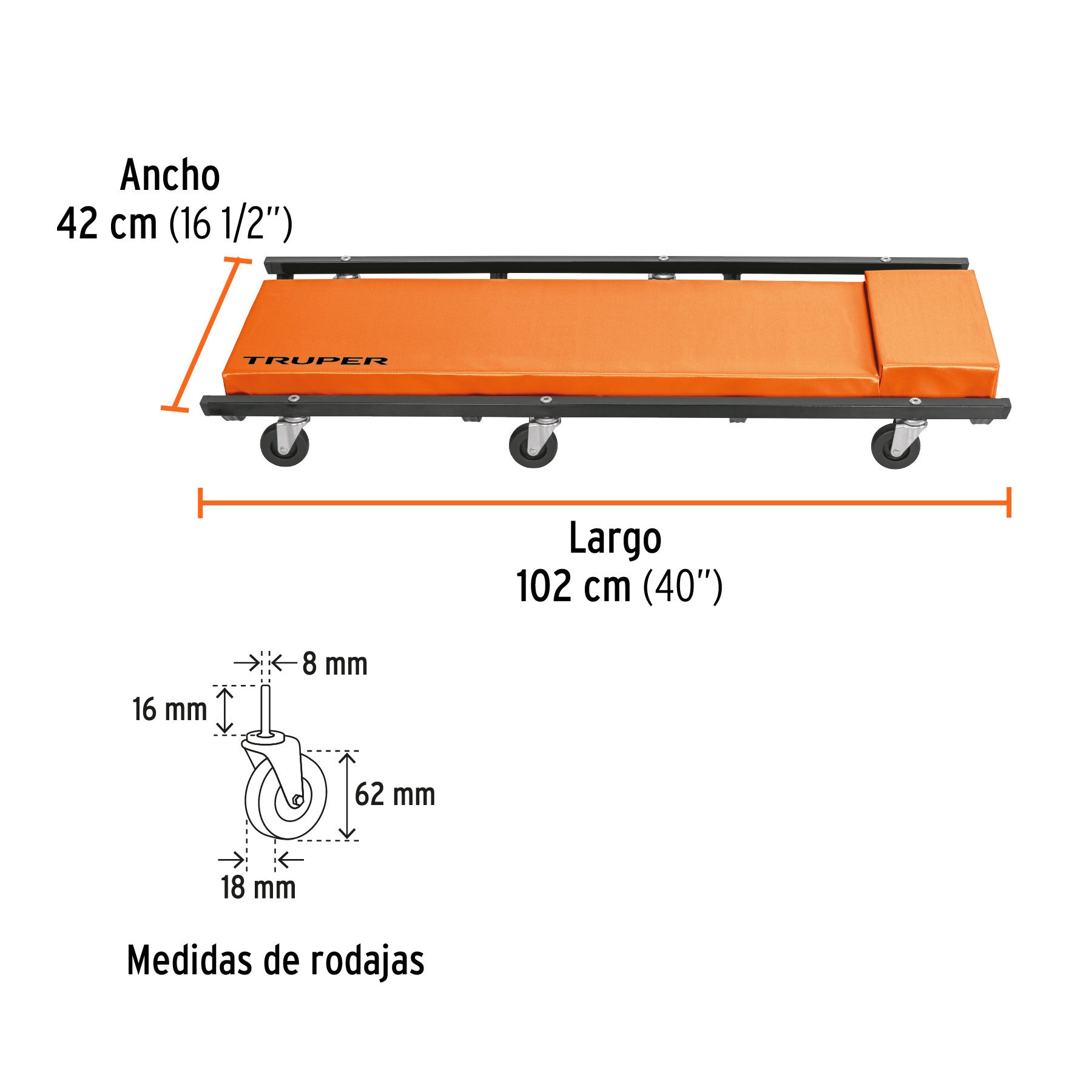 Cama de acero 40" para mecanico Truper