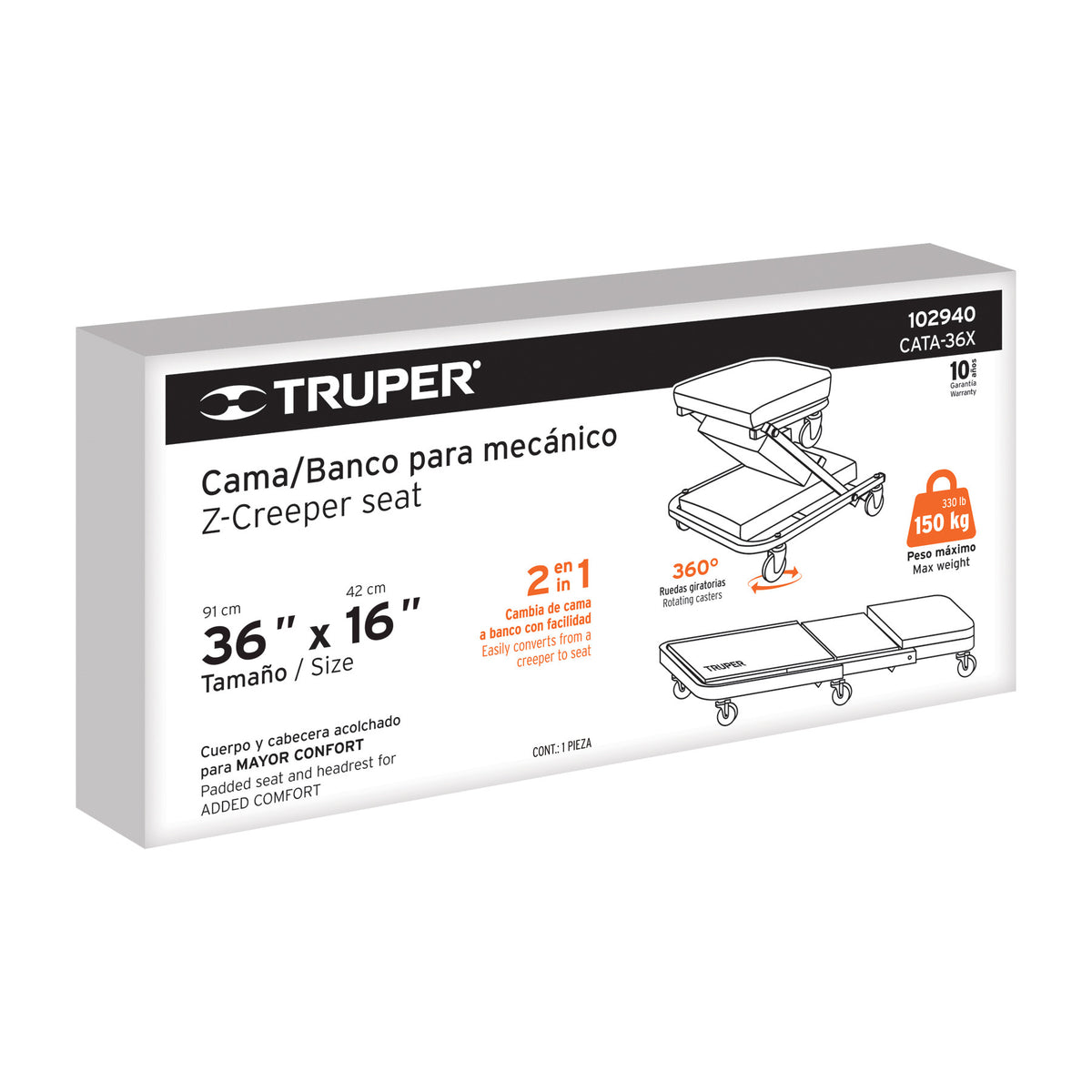 Cama / banco de 48' para mecánico, Truper