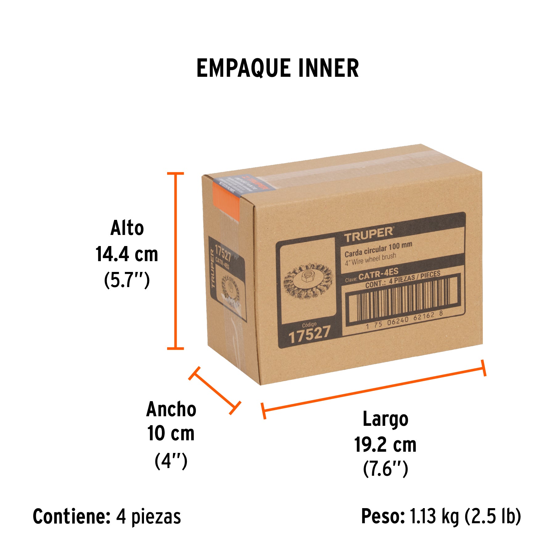 Carda circular 4' alambre trenzado, eje 5/8'-11, Truper