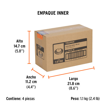 Carda tipo cónico 4' alambre trenzado, eje 5/8'-11, Truper