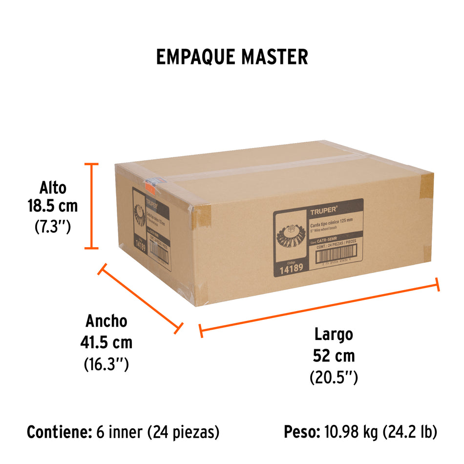 Carda tipo conico alambre trenzado multi-rosca TRUPER 5"