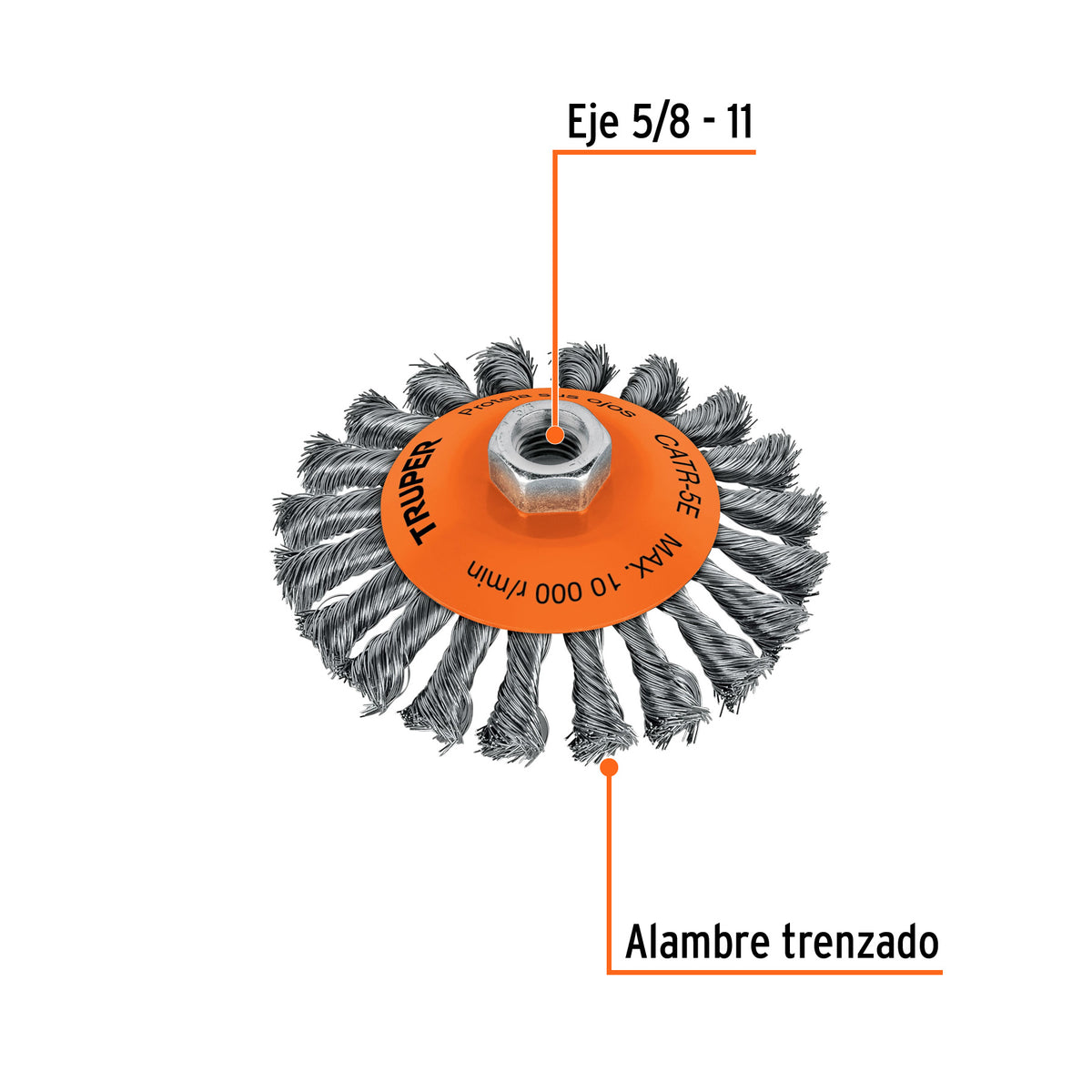 Carda tipo cónico 5' alambre trenzado, eje 5/8'-11, Truper