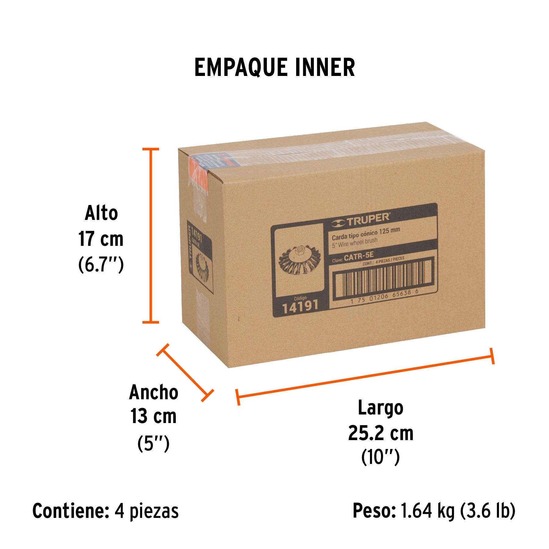 Carda tipo cónico 5' alambre trenzado, eje 5/8'-11, Truper