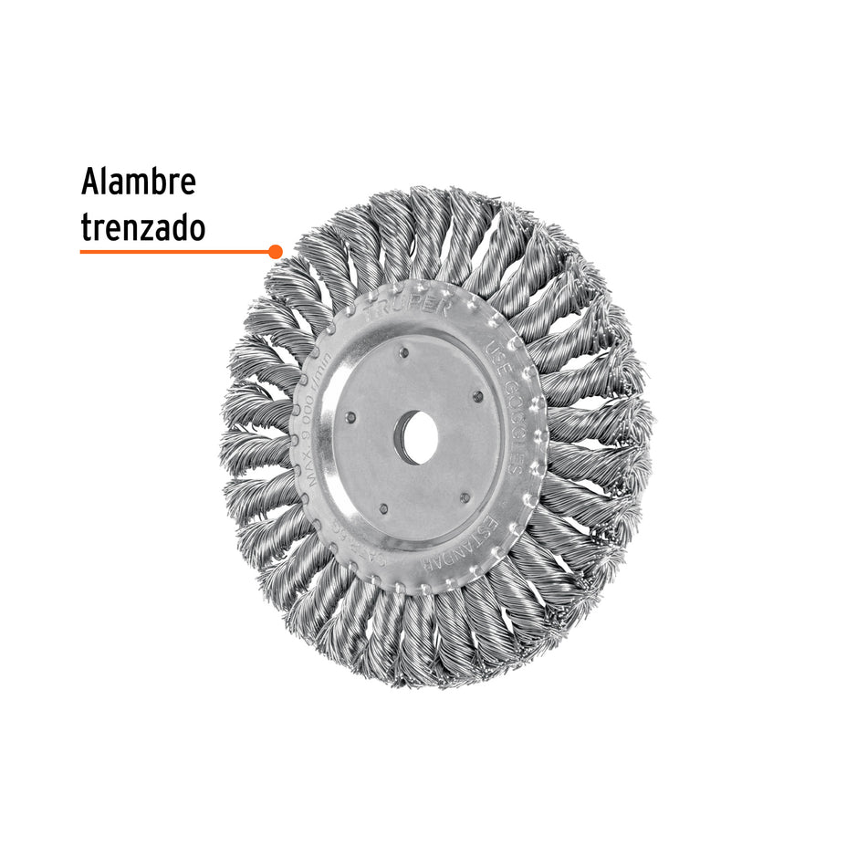 Carda trenzado grueso 6" x 5/8" para esmeril Truper