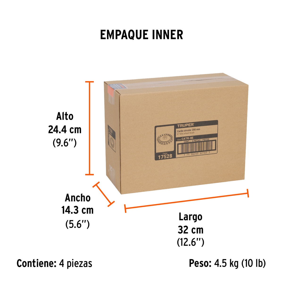 Carda circular 8' alambre trenzado, eje 5/8'-11, Truper