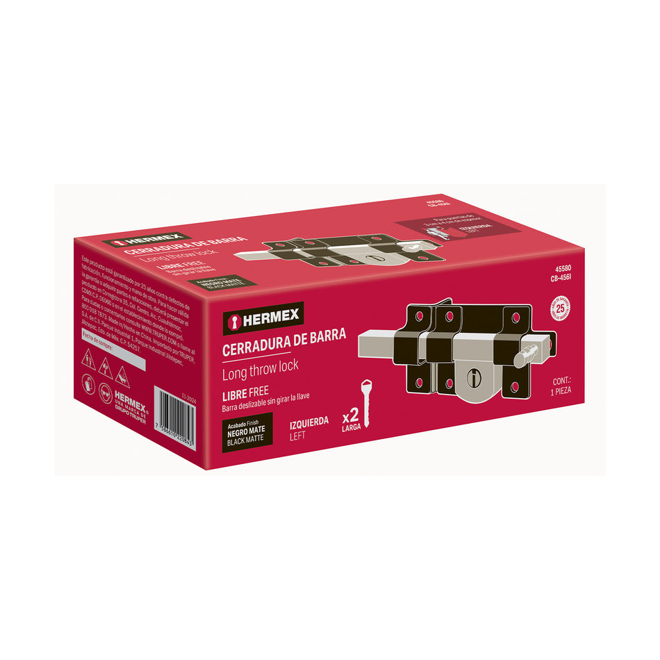 Cerradura de barra libre izquierda HERMEX negra