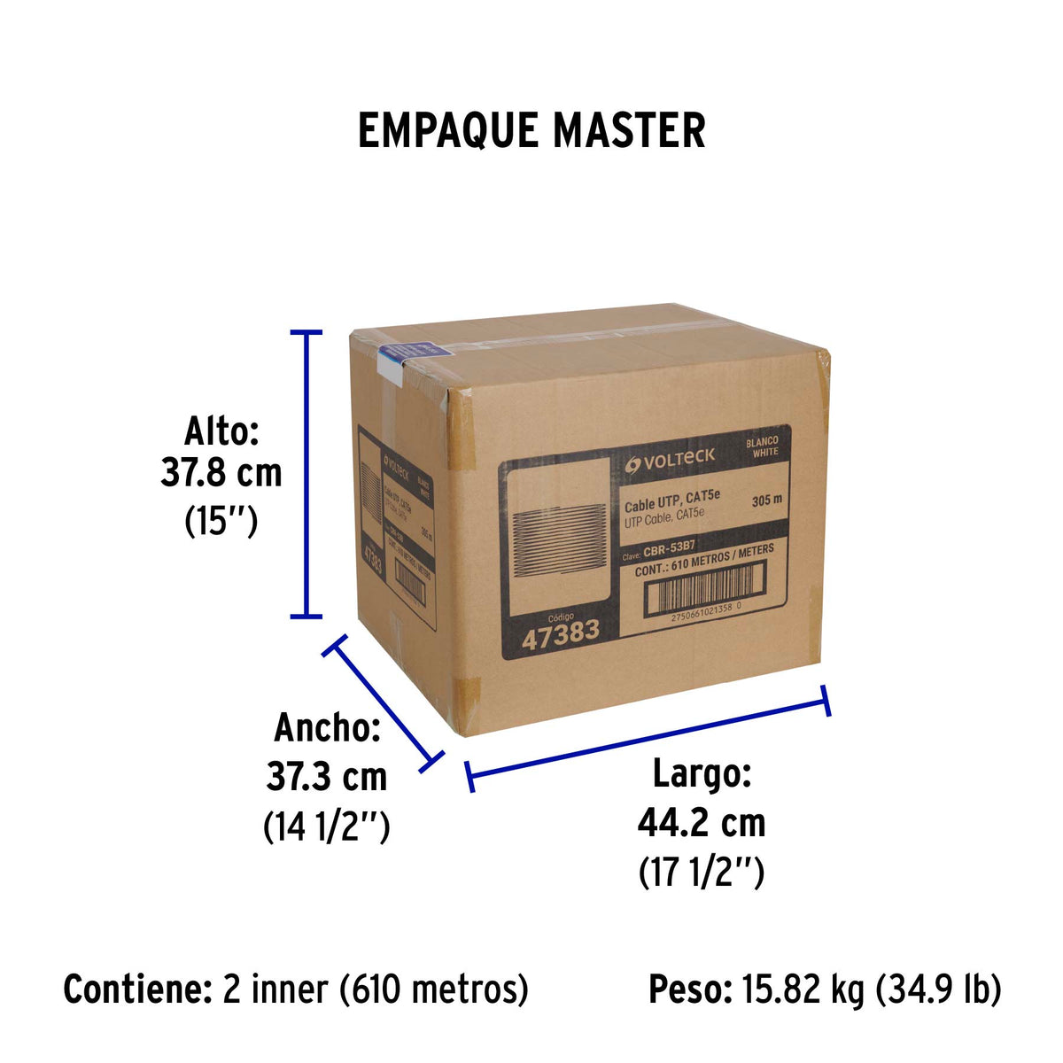 Metro de cable UTP CAT5E, Bobina de 305m, blanco, VOLTECK