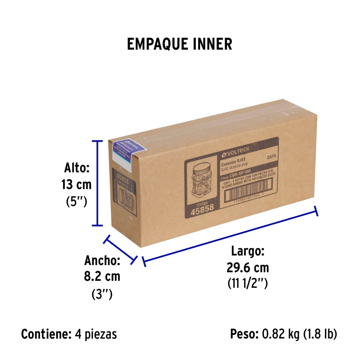 Plug RJ45 CAT6 Bote con 100 piezas VOLTECK