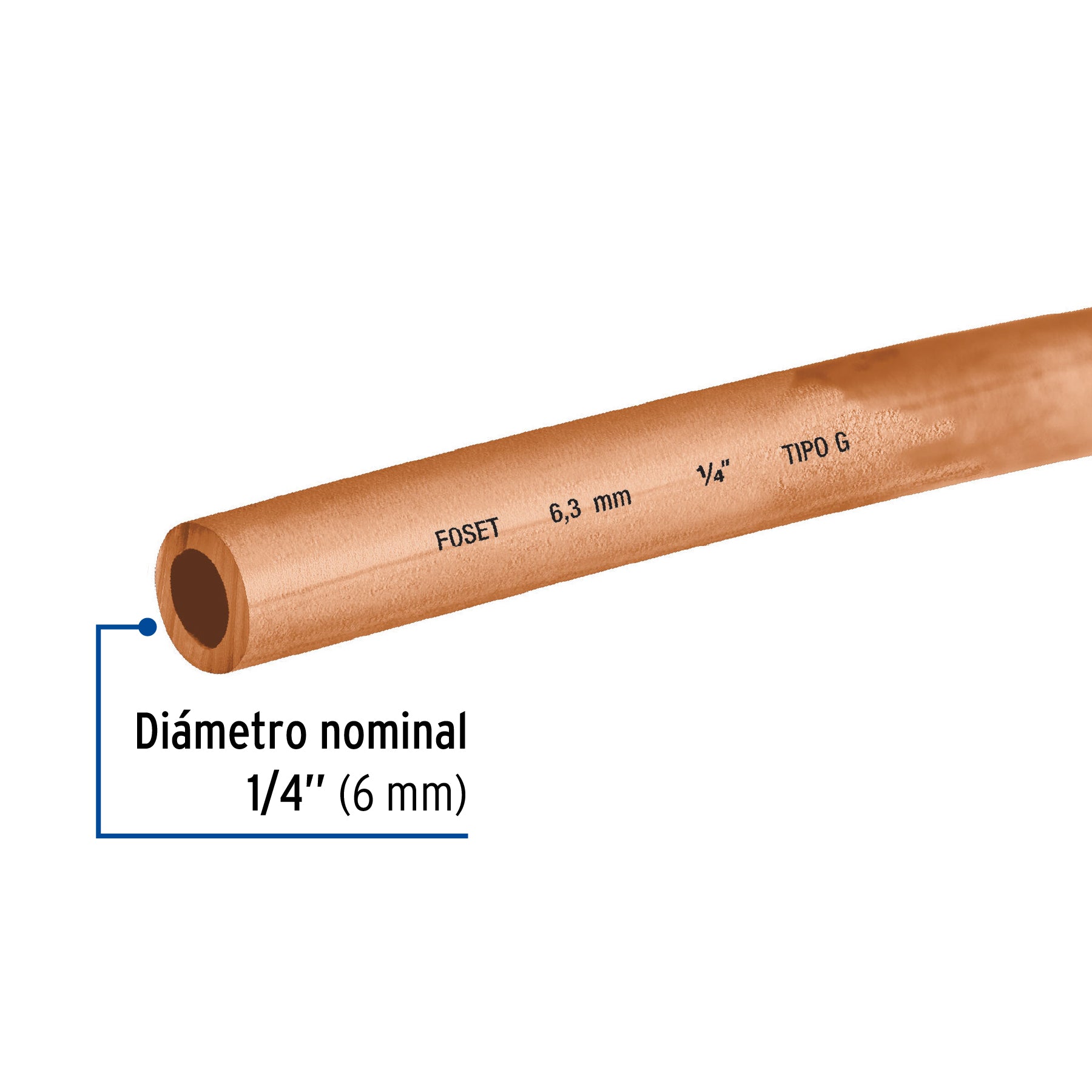 Tubo flexible de cobre 1/4" rollo de 15m 1.7kg FOSET