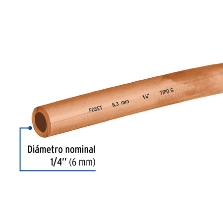 Tubo flexible de cobre 1/4" rollo de 15m 1.7kg FOSET