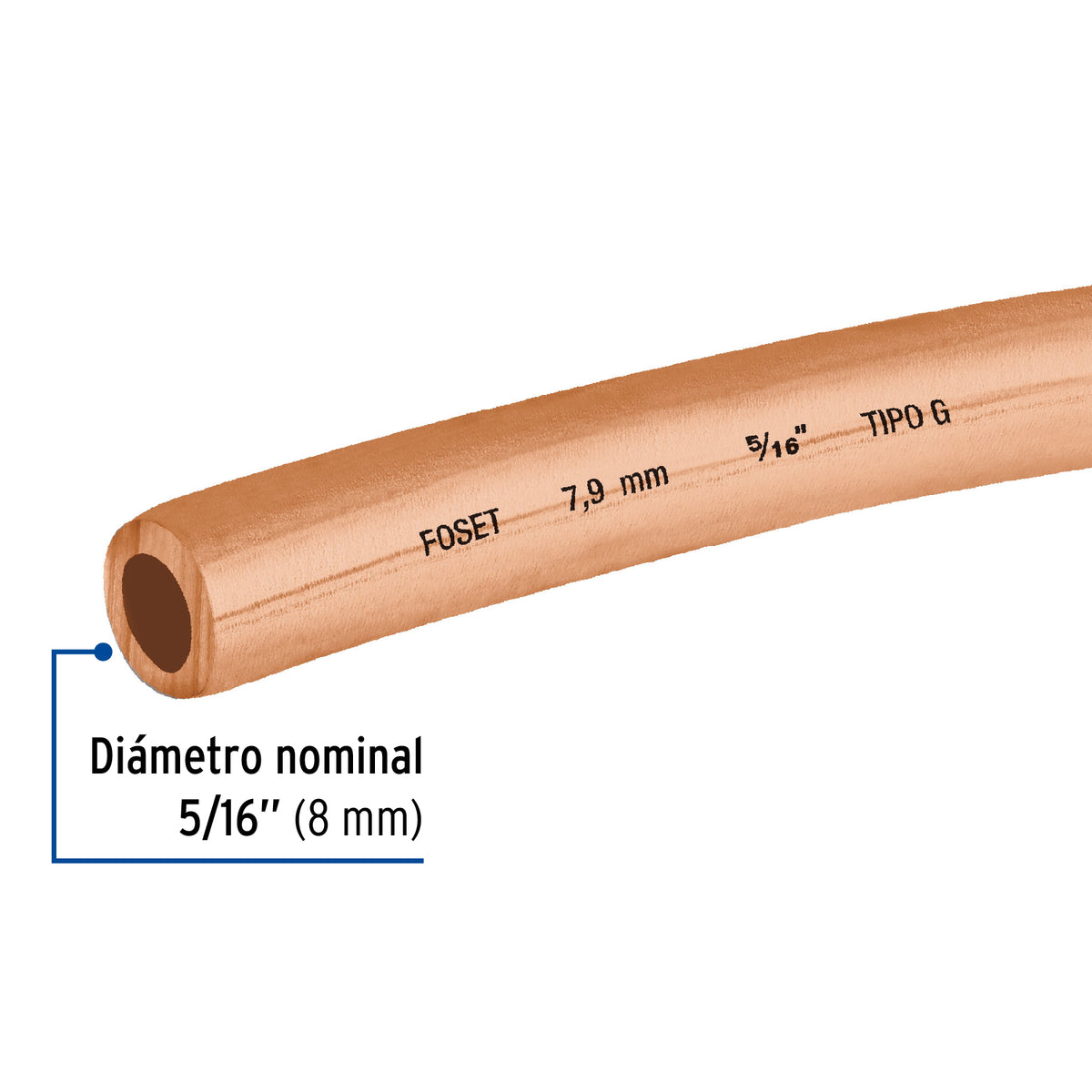 Tubo flexible de cobre 5/16" rollo de 15m 2.3kg FOSET